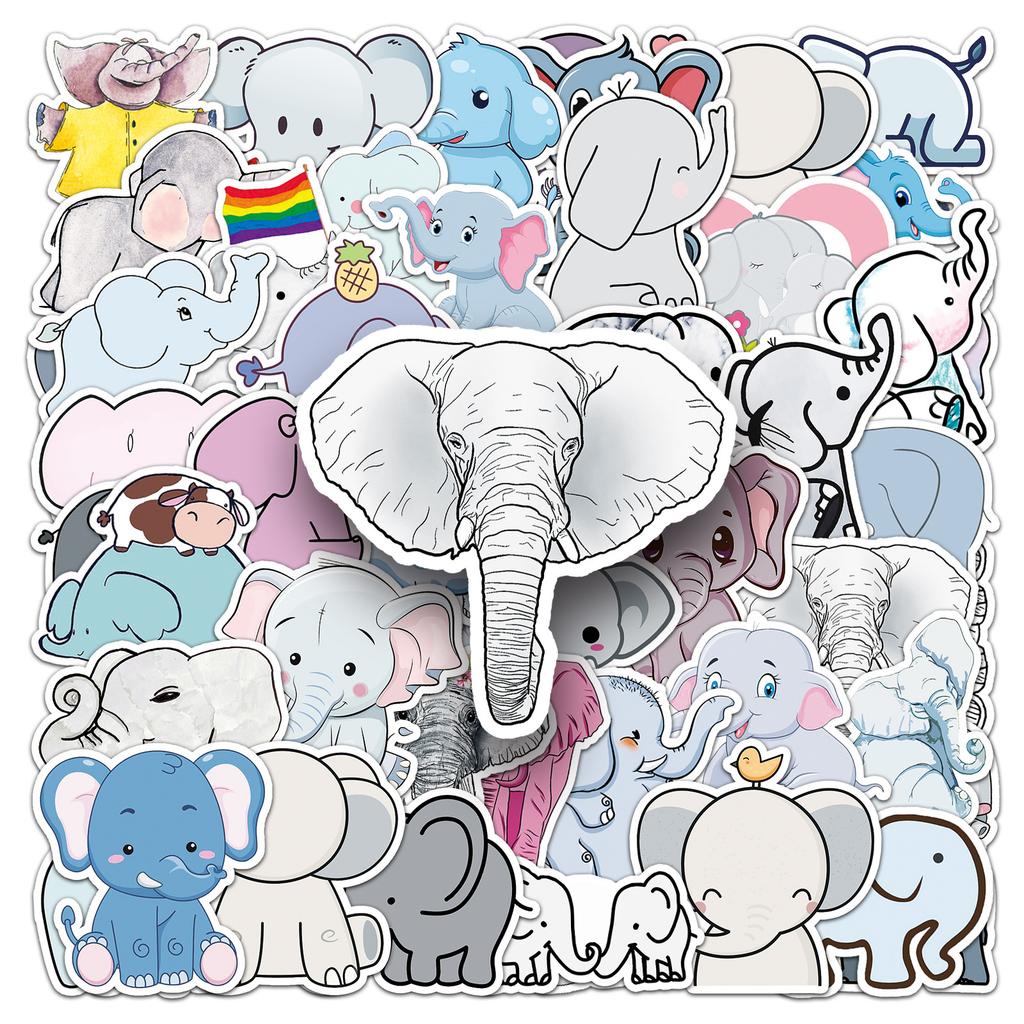 50 Pictures of Elephant Graffiti Personalized Cute Animals Children's Gag Suitcase Mobile Phone Water Cup Car Stickers