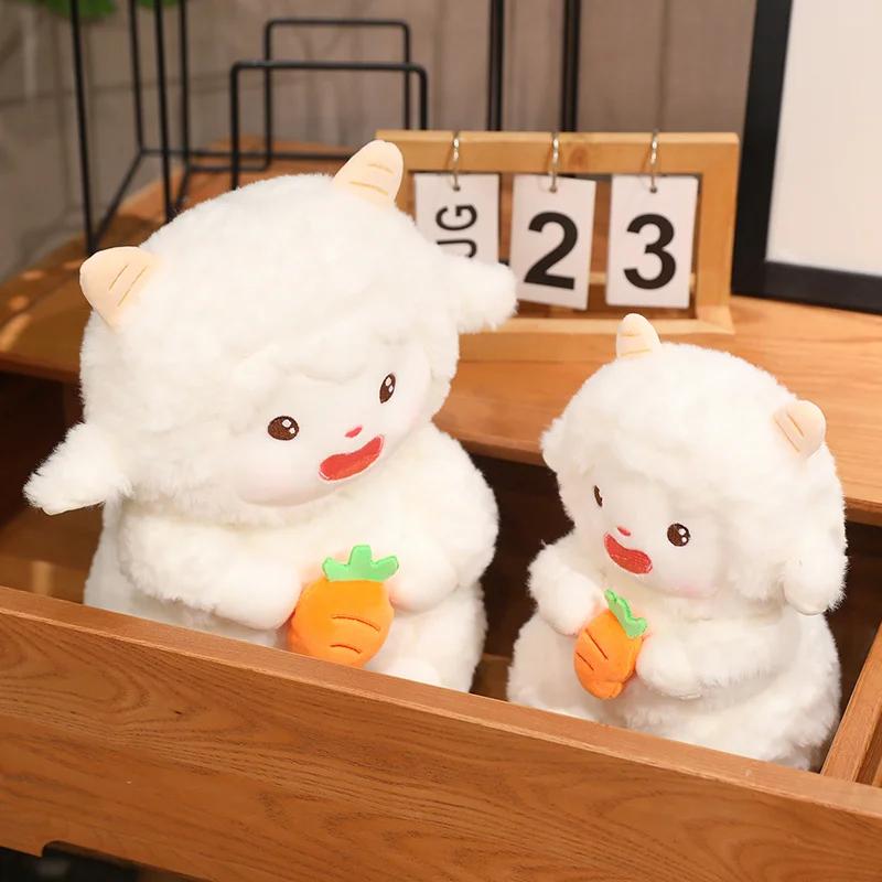 Sweet White Sheep Hold Carrot Flower Plush Doll Soft Stuffed Lamb Plushie Toy Cute Gift For Kid Birthday