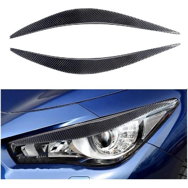 Car Headlight Eyebrow, Carbon Fiber Look Headlight Eyebrow Trim, Compatible for Infiniti Q50 Q60 2014-2019