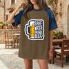 Casual Women Denim Patchwork Oktoberfest Graphic T Shirt Comfortable Short Sleeve Loose Fit Top for Daily Wear