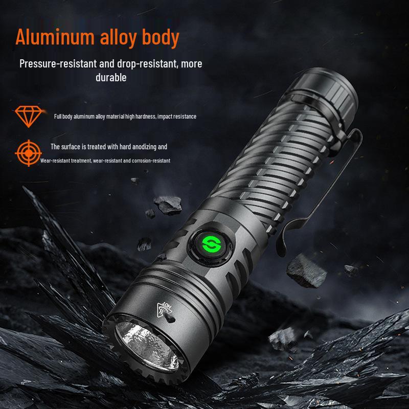 High-Power Aluminum LED Flashlight: Rechargeable Long-Range, Fixed Focus, Super Bright Outdoor Lighting