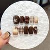 10pcs Short Square Handmade Press On Nails Brown Striped Gradient Cat Eye Full Coverage Nail Tips For Women Pure Desire