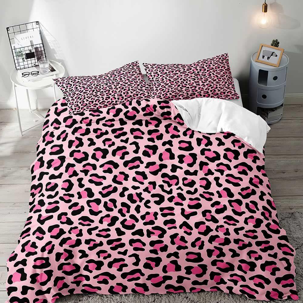 Pink Leopard Print Duvet Cover Girl Girl Bedding Digital Printing Three-Piece Quilt Cover Bedroom Decoration