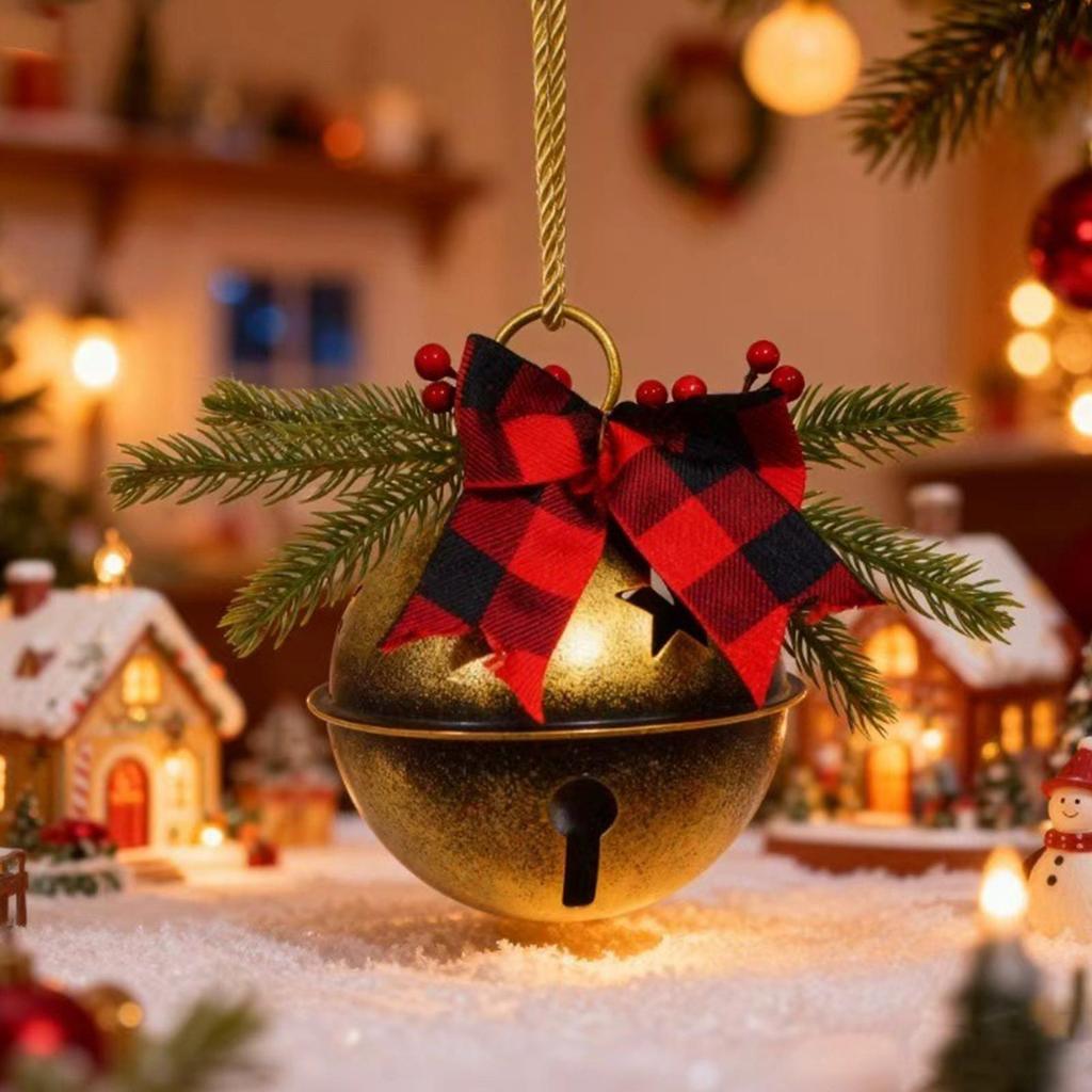 Christmas Gold Bell Ornament Metal Christmas Tree Large Jingle Bell Classic Hangable Pendant For Window Staircase Wall