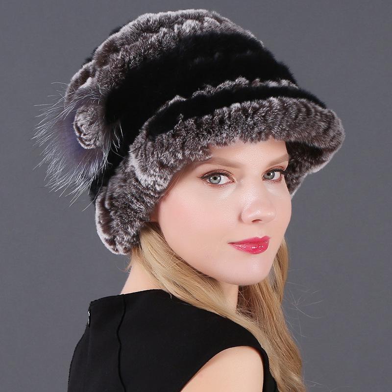 Women's Fashion Warm Rex Rabbit Hair Woven Hat Women's Winter Hat Fur Cap