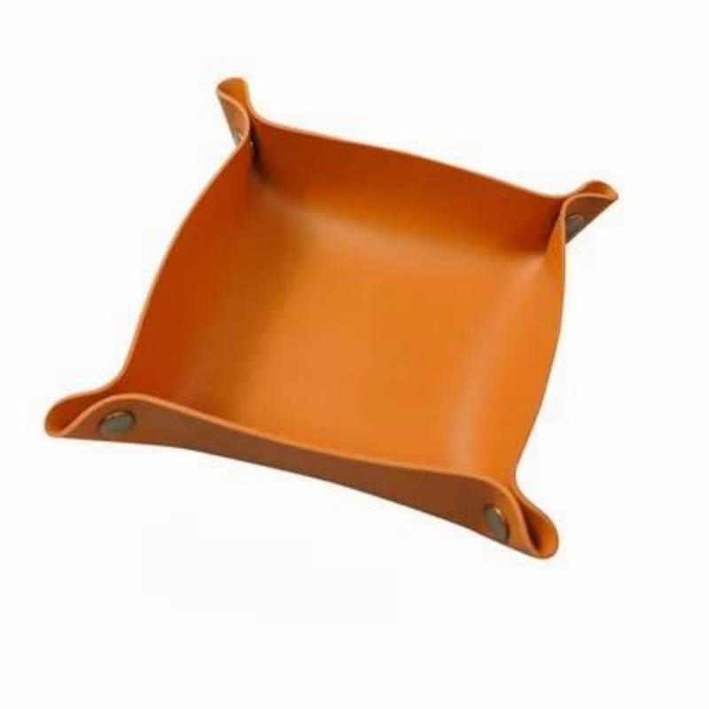 1pc 25cm/9.84in Leather Storage Tray Dice Box Coin Desktop Jewelry Box Makeup Key Tray DIY Household Folding Tray Storage Case