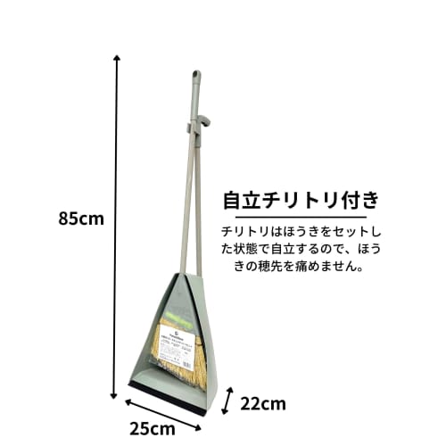 Nihon Clean Tech Stand Dustpan & Broom Set, Forest Green, 25cm Wide X 22cm Deep X 85cm High, Outdoor Use, Strong Synthetic Fiber, Cleans Fine Dust and