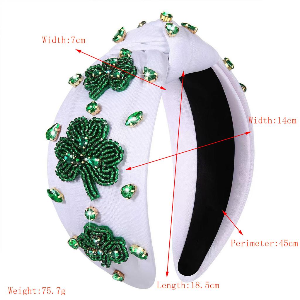 St. Palitek Festliches Diamant Grün Stirnband Damenmode Handgenähte Reisperlen Klee Irische Festliche Haaraccessoires