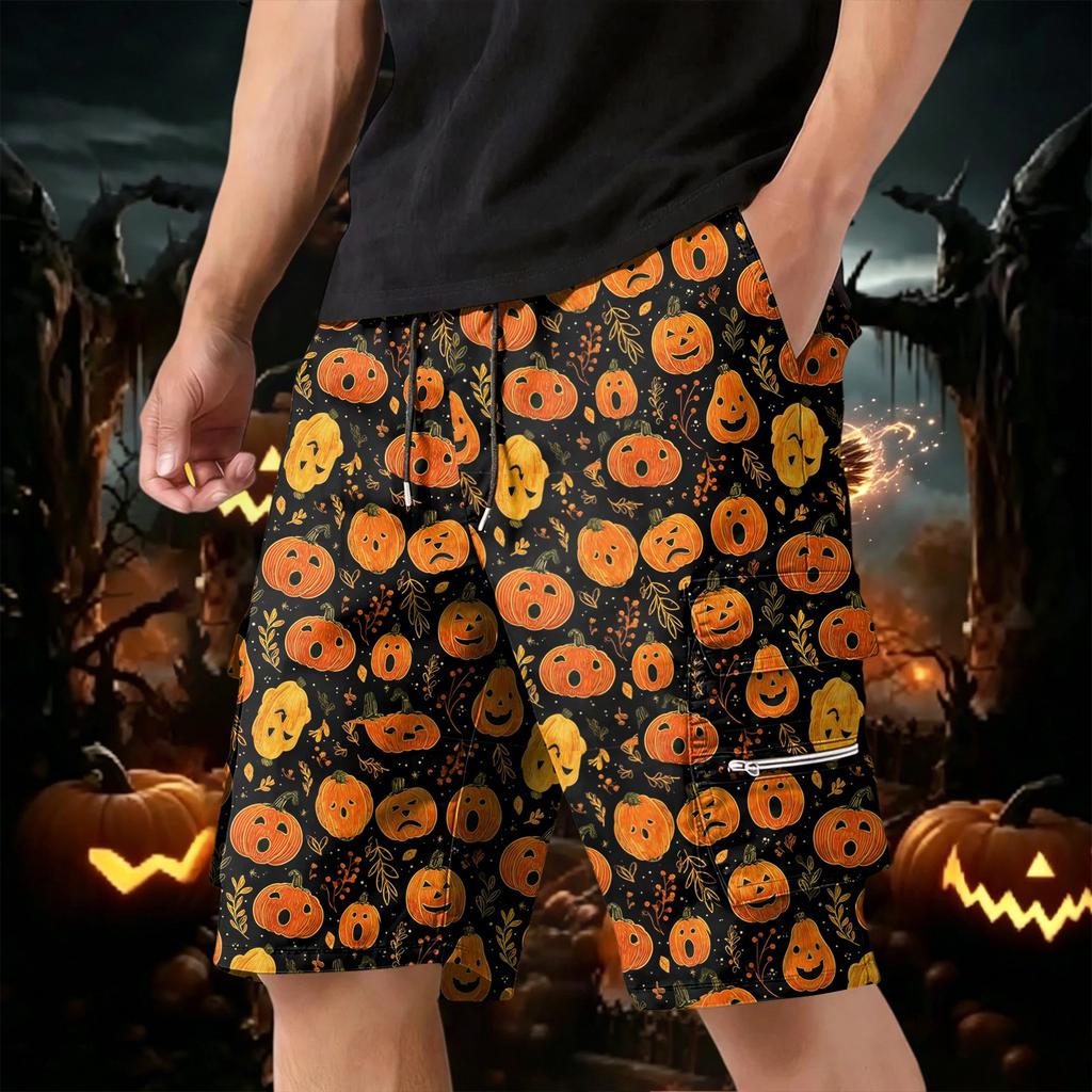 Men's Halloween Cargo Shorts Multi-Pocket Drawstring Casual Workout Shorts