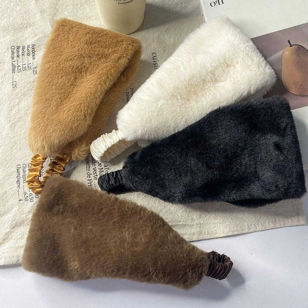 Wide Edge Fluffy Plush Headband Ear Warm Winter Elastic Headband  Winter Hair Accessories