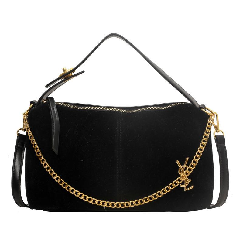 2023 New Vintage Suede Retro Stitching Shoulder Crossbody Bag Women Chain Handbag