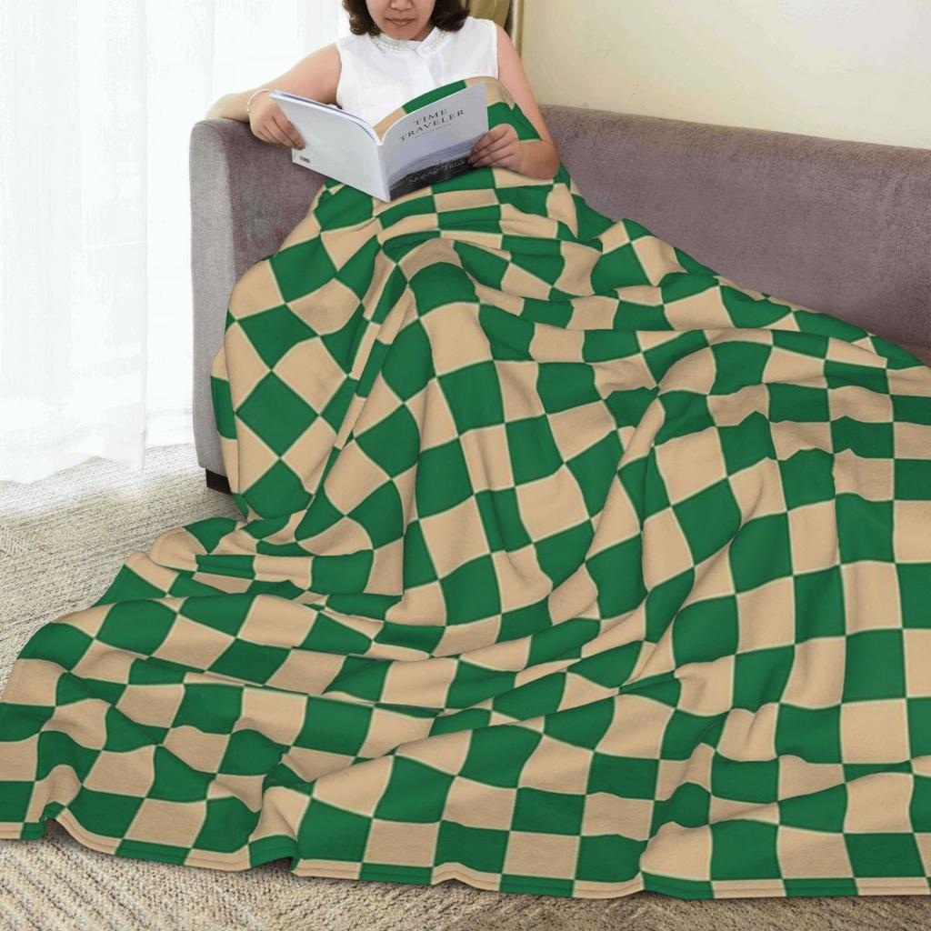 Tan Brown And Green Checkerboard Blankets Flannel Sofa Throw Blanket Portable for Couch Bedding Outdoor Throws Bedspread Quilt