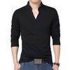 Solid Color Men Plus Size Stand Collar V Neck Long Sleeve T-Shirt Slim Fit Top