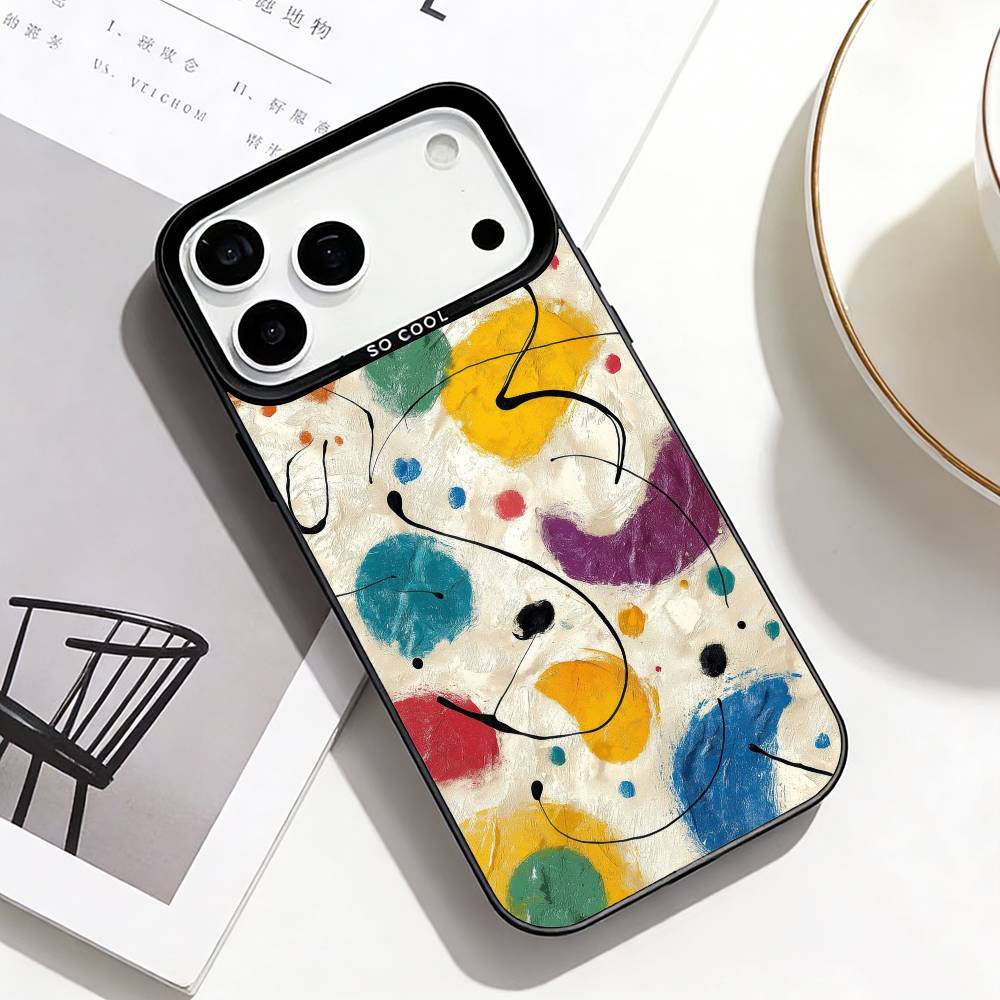 Trendige Abstrakte Handyhülle Für iPhone17,16,15,14,13,12,Pro Max Schwarz Bunt Handyhülle