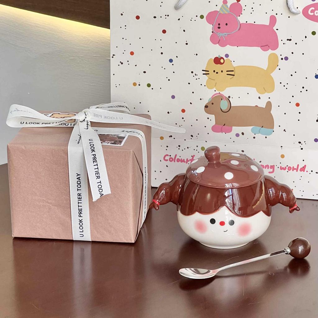 Hochwertiger geflochtener süßer Keramiktasse für kleine Mädchen mit Deckel Löffel Paar Frühstück Kaffeetasse Büro Wasserbecher