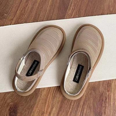 Sommerliche Leinensandalen, ein Schuh für Damen, zwei Taschenköpfe mit weicher Sohle und Halbschuhe, atmungsaktives Mesh und ein Pedallochschuh