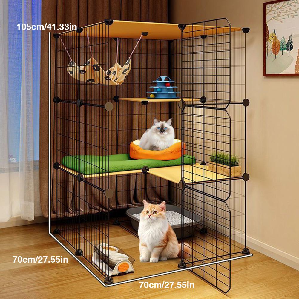 3 Tiers Indoor Cat Enclosures W/ Hammock & Bed Cat Wire Kennel Crate Kitten Playpen Cage Large Exercise Place Ideal for 1-3Cats