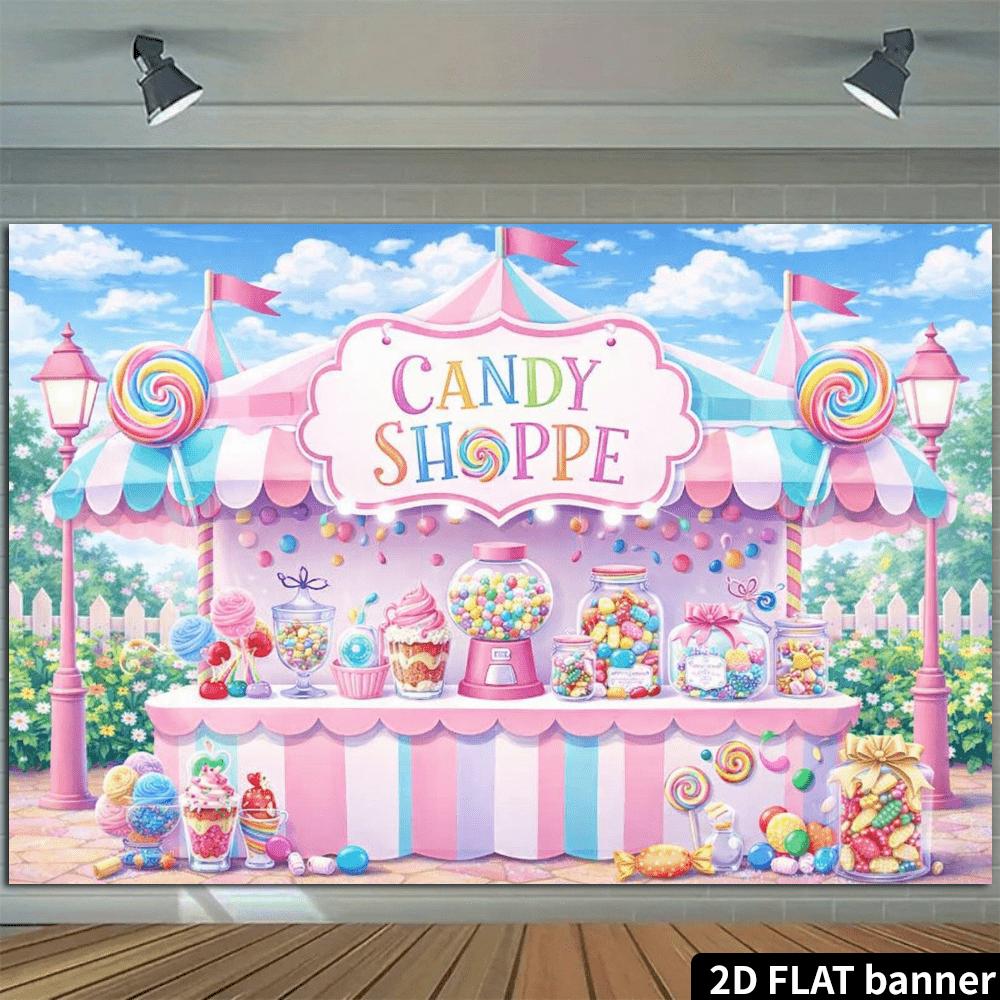 2D Flat Banner - Candy Store Theme Party Background Fabric Perfect for Indoor or Outdoor Celebrations