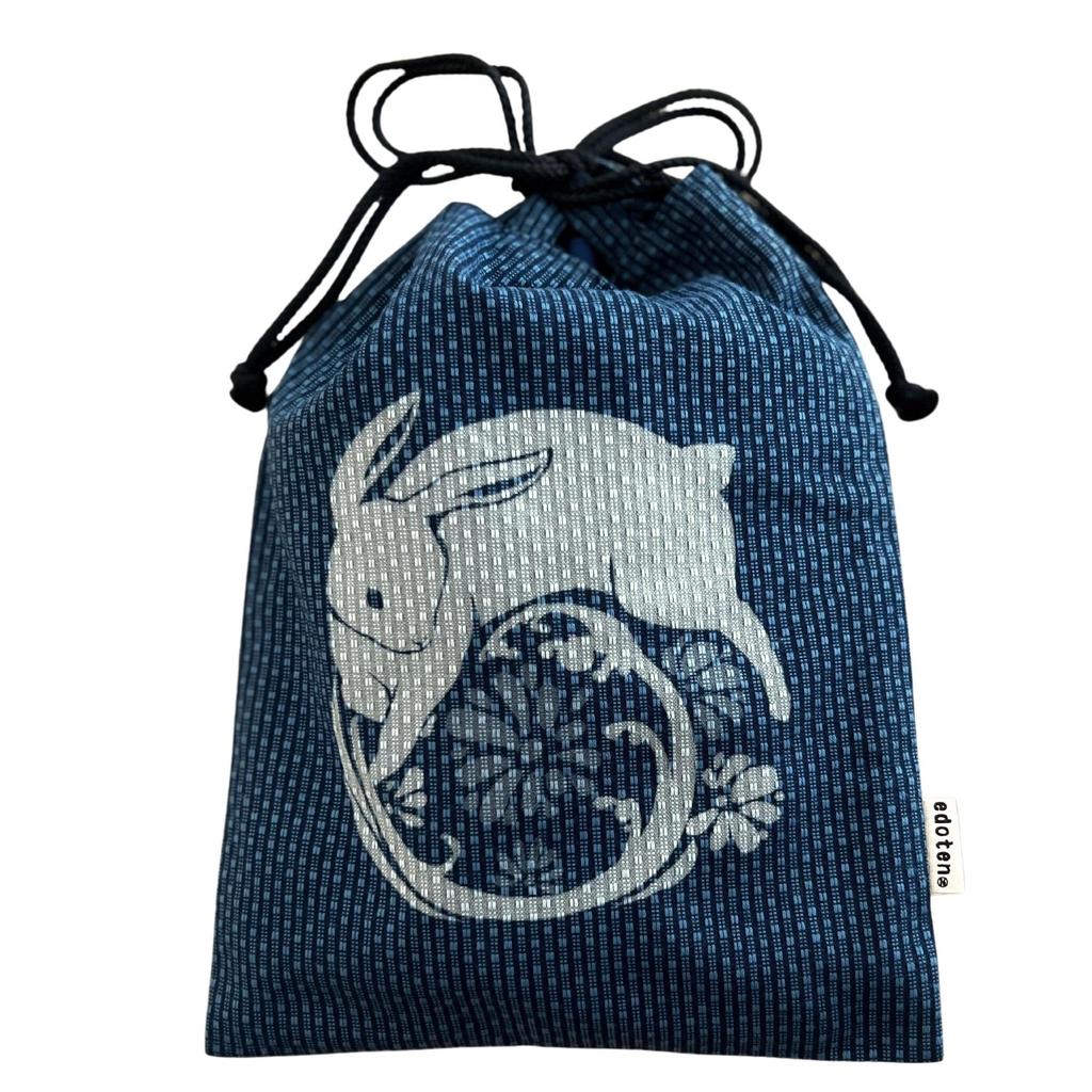 Edoten Shingen Drawstring Gozai Cotton Sashiko with Inner for Goshuin and 046 Rabbit and Daisy Navy Blue Bag, Bag, Bag, 100% Fabric, Pocket, Books,