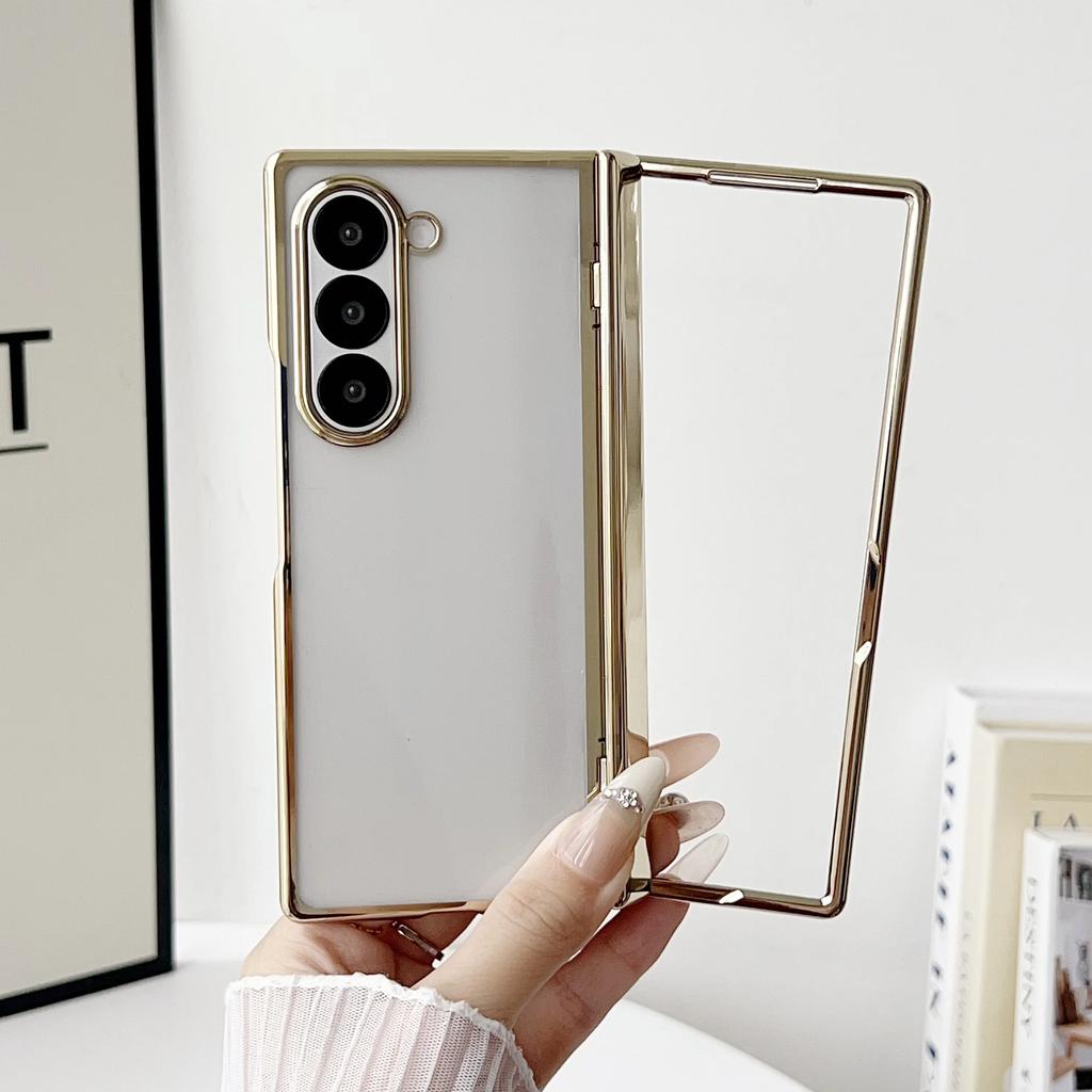 Hard Shell Transparent Electroplated Phone Case for Samsung Galaxy Z Fold7 6 5 4 3 Spring Hinge Protective Shockproof Hard Cover