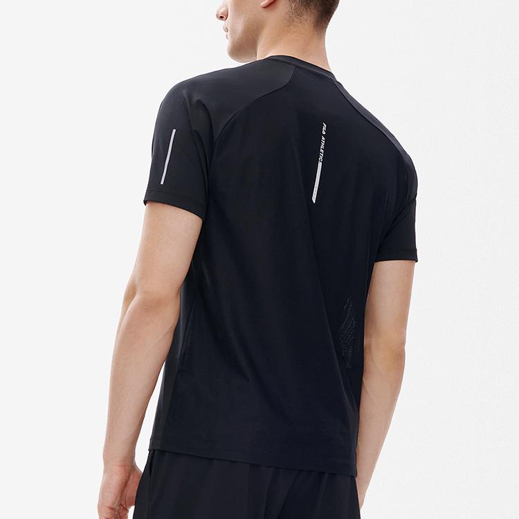 FILA Athletics Running Fitness Solid Color Crew Neck Knit Short Sleeve Raglan T-Shirt Men Tops Deep-Black A11M232101F-BK