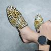 Half Shoes For Men Leather Semi-Drag Casual Shoes Mens Open Back Loafers Slippers Leopard Print Male Mules Sandals Slip-On Flats