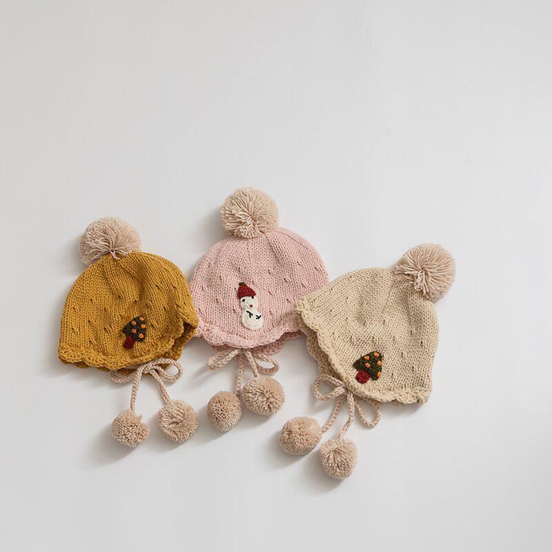 Korean Handmade Little Snowman Winter Baby Hat: Thick, Warm, Windproof Knit with Ear Protection for Children