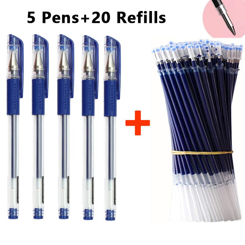 25 Pcs/Set Gel Pens Refills Ballpoint Pen 0.5mm Office Bullet Tip Black/Blue/Red Ink School Stationery Writing Supplies