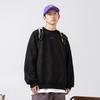 Mens Loose Embroidered Round Neck Long Sleeve Heavy Weight Casual Suede Sweatshirt