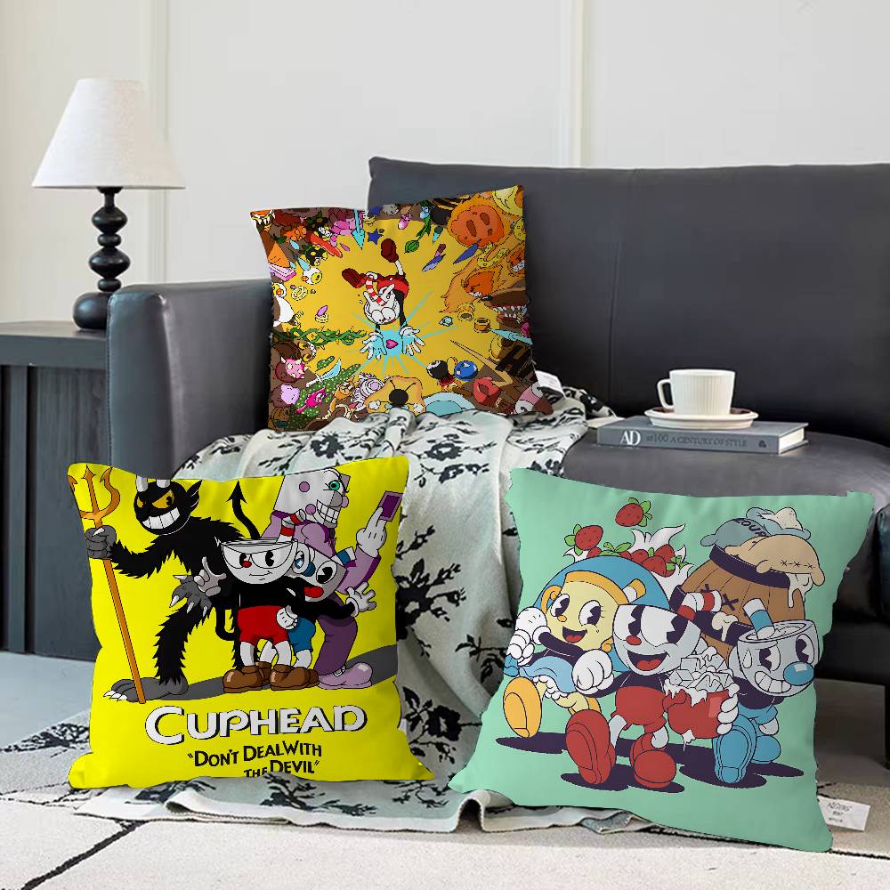 CUTE Cartoon C-Cuphead Pillow Case Removable Washable Cushion Cover – All-Season Soft Linen