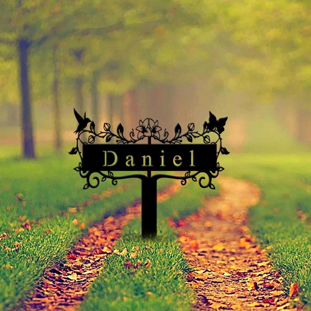 Metal Garden Sign with Stake, Flowers Bird Design, Personalized Yard Art, Grandmother Gift