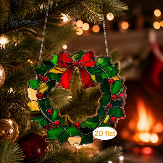 Xmas Tree Hanging Pendants Acrylic Christmas Garland Pendant, Double-sided Wreath Ornament, Lightweight Winter Holiday Party Supplies Decor