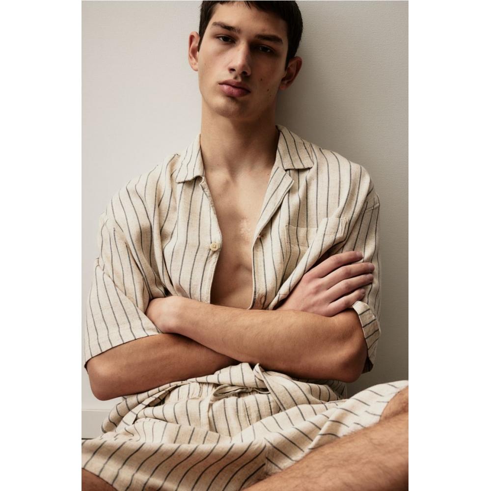 

HM пижамная рубашка-шорты бежевые темно-серые в полоску