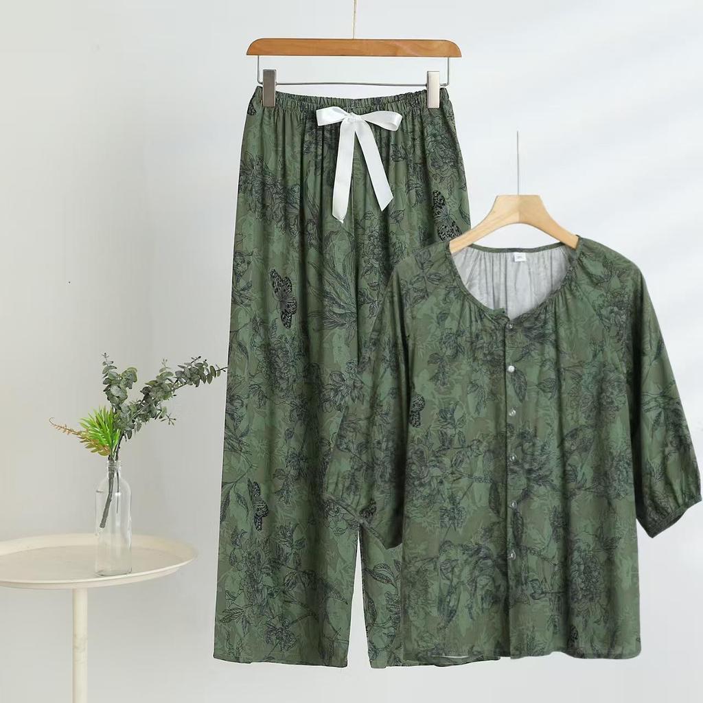 2025 Women's Floral Cotton & Linen Sun Protection Set - Shirt & Long Pants with Five-Sleeve Design