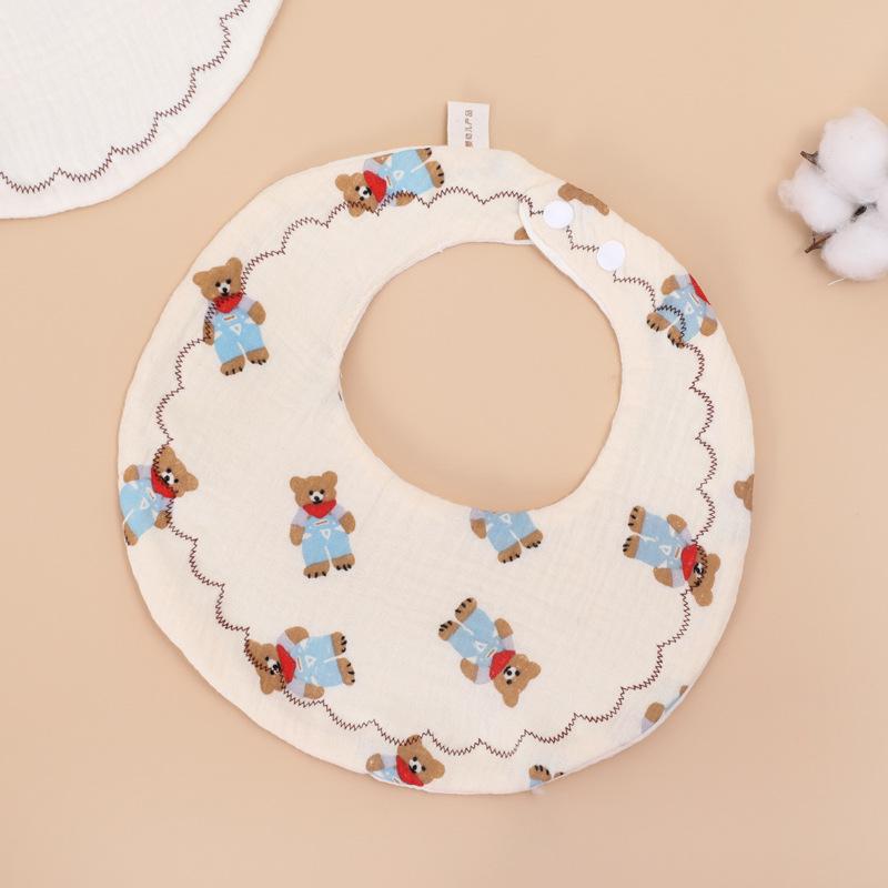 Soft Cotton Cartoon Baby Drool Bib - Absorbent, 6-Layer, Round Design