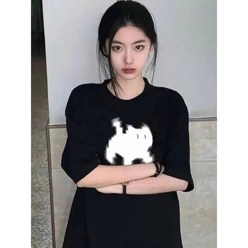 

Summer aesthetic cat print basic short-sleeved T-shirt street style top women s casual round neck T-shirt 5XL