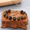 Natural Tiger Eye Stone Beaded Bracelet for Men Women Vintage Stainless Steel Jewelry Adjustable Chain Accessory Gift