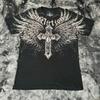 Dark Purple Street Affliction Big wing T shirt Vintage Clothing Punk Hip Hop Graphic Print Oversized tops Men Round Sleeve tee