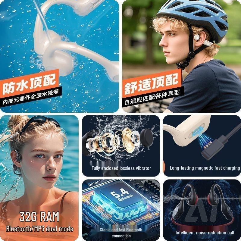 X7Pro Waterproof Bone Conduction Bluetooth Swimming Headphones with 32G MP3 Memory