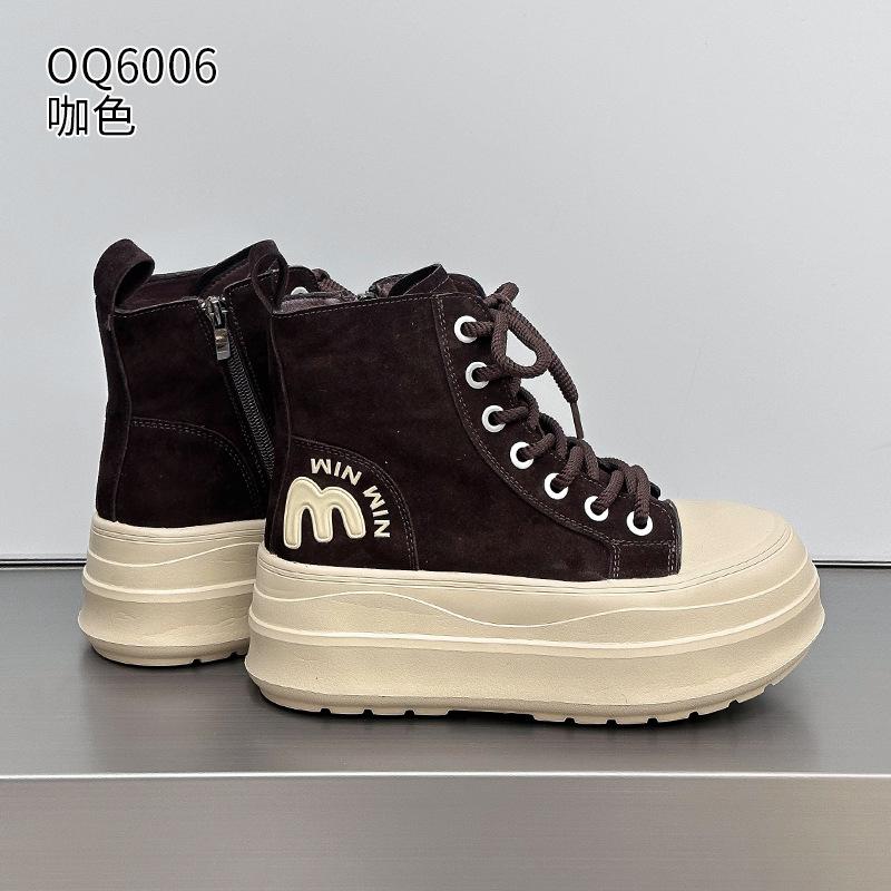 

Platform high-top shoes autumn and winter new leather trendy shoes small casual sports board shoes 40 коричневий