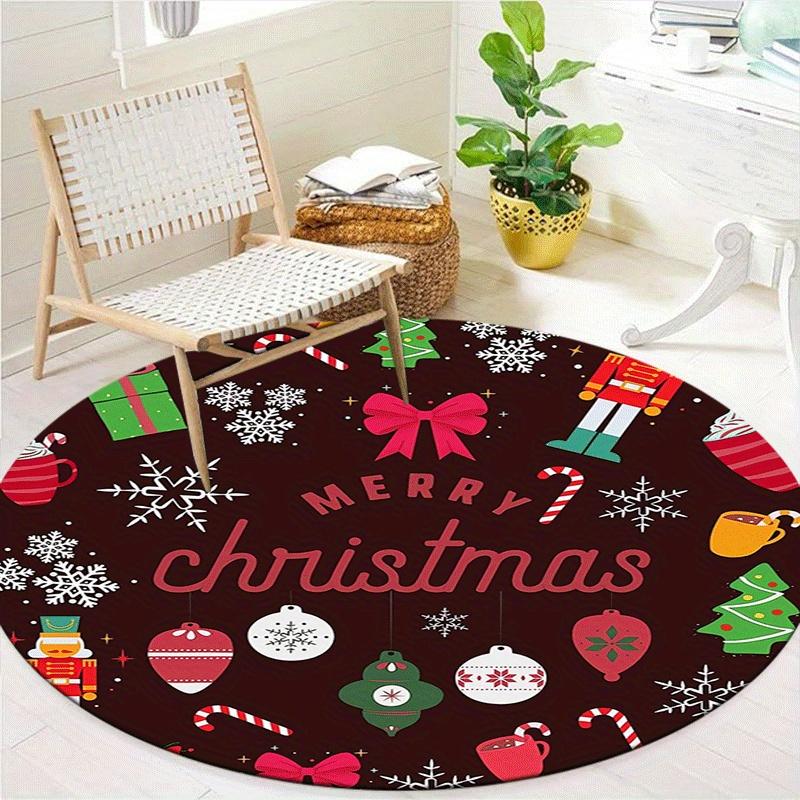 1pc Soft, Absorbent & Non-Slip Cute Christmas Elements Round Rug, Perfect for Entryway, Living Room, Bedroom Decor, Machine Washable Flannel