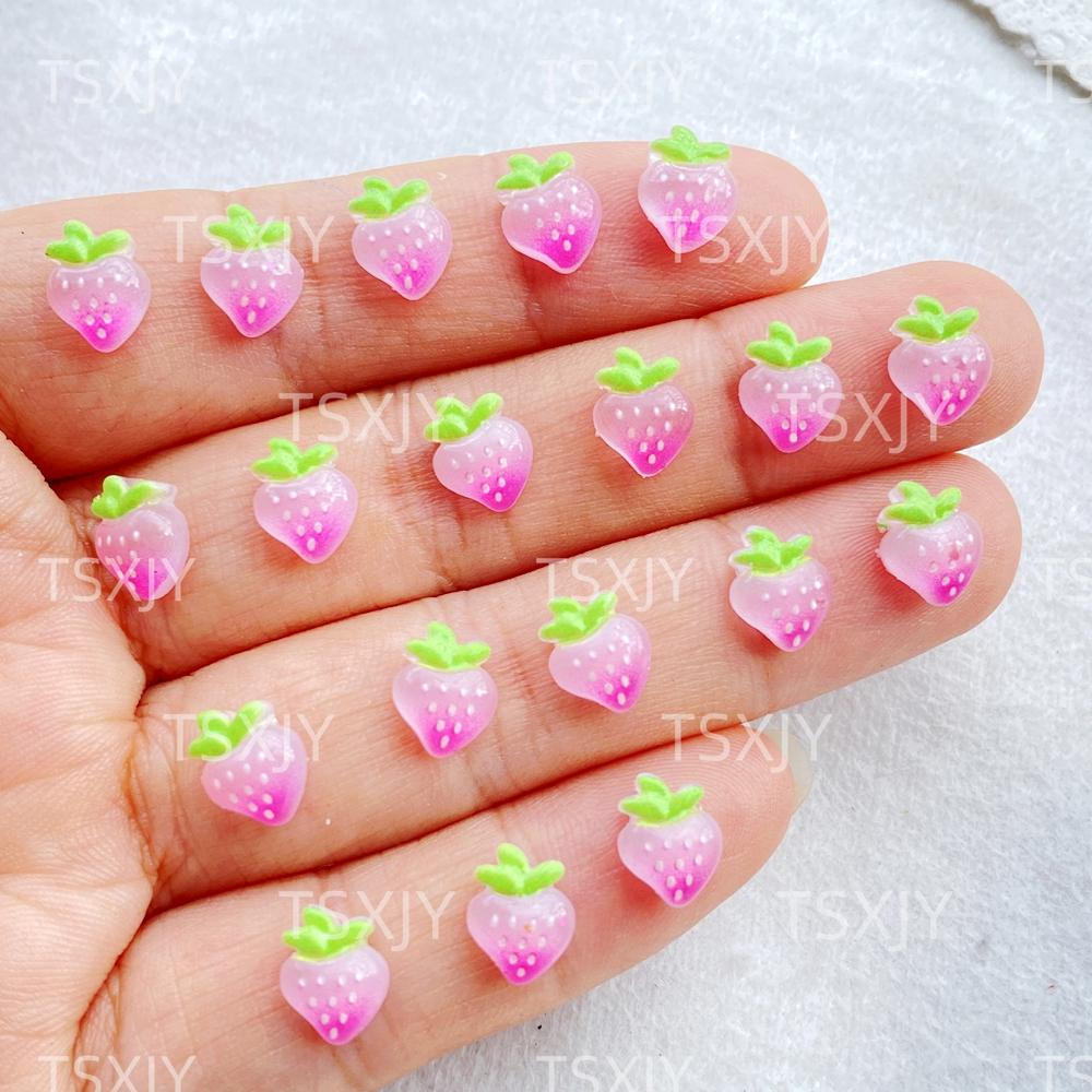 50pcs Pink 3D Strawberry Cute Nail Charms Flatback Resin Rhinestone Gems Red Strawberry Designs Nail Decoration Jewelry