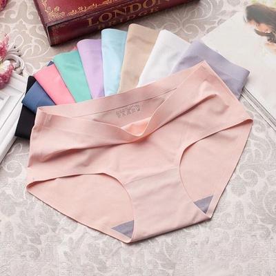 Ropa interior sin costuras de seda de hielo para mujer, Cintura media, Calzoncillos de verano transpirables