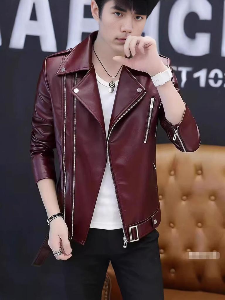 Men's coat spring and autumn trendy brand handsome leather jacket new popular large size men's leather jacket casual and versatile