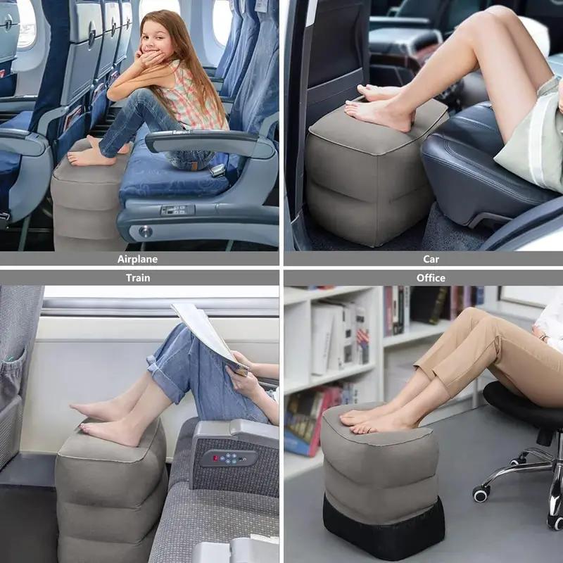 Aufblasbares Reise-Fußstützenkissen, Verstellbare 3-Schicht-Höhe, Tragbares Flugzeugbett, Weiche Beinstütze mit Ergonomischem Design