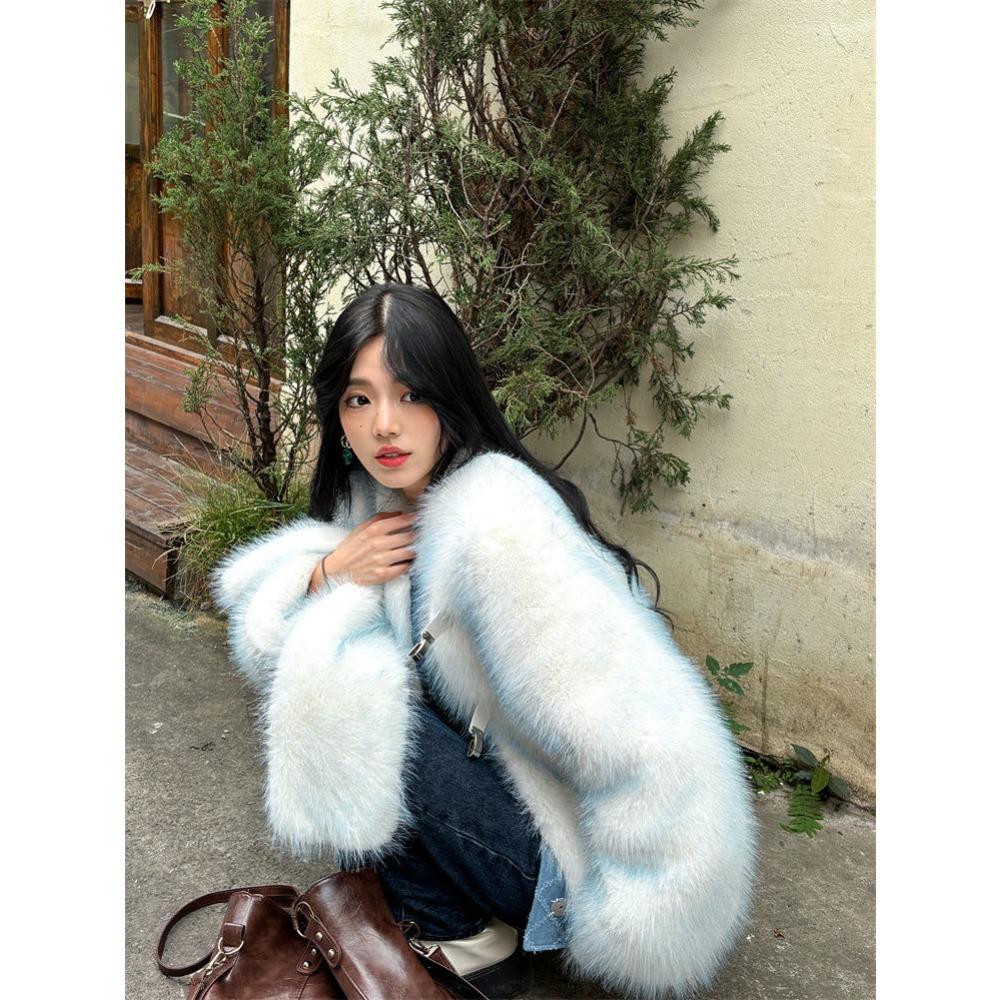Fashion Coats Fur Jacket for Women Winter Denim Stitching New Environmentally Friendly Fur Warm Senior Jacket Top