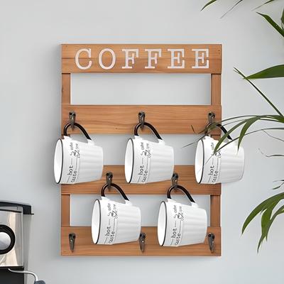 1pc Ménage Crochets En Bois Tasses À Café Tasses Support De Rangement, Tasses À Eau À L'envers Drainant Étagère Murale