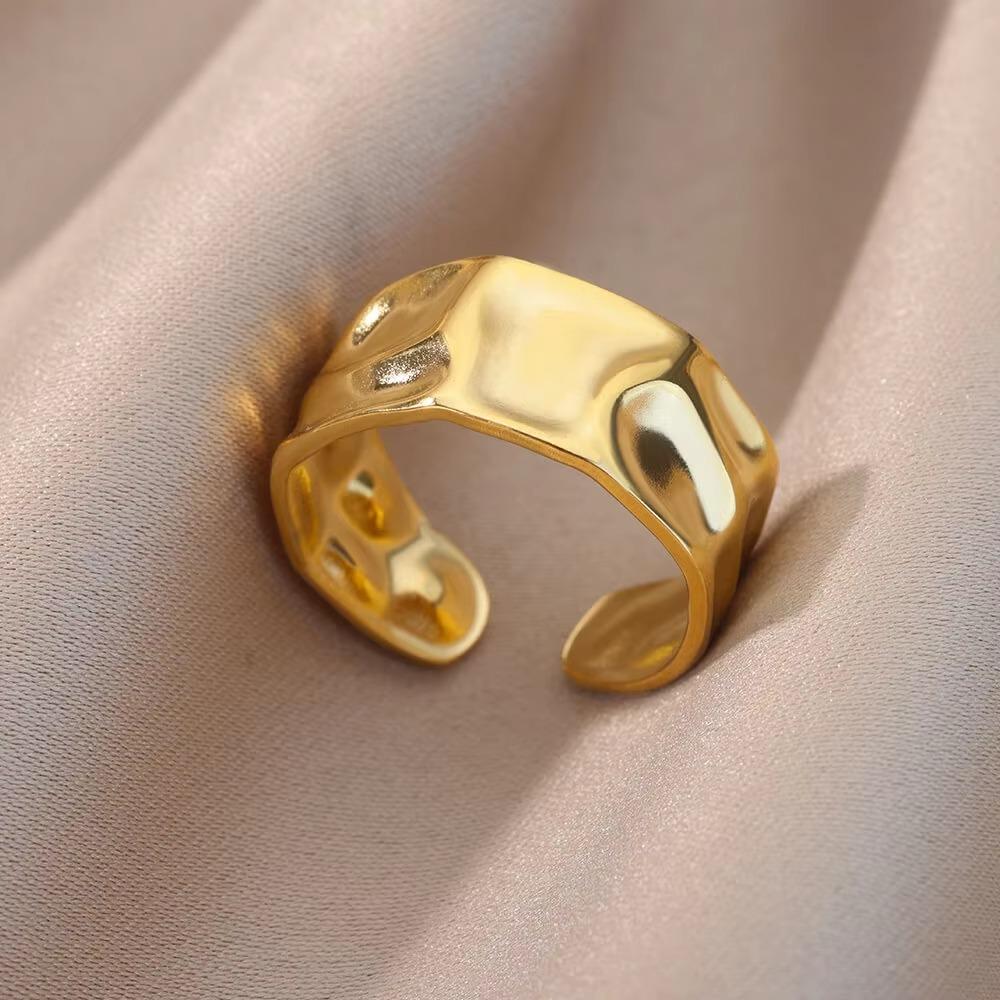 Stainless Steel Minimalist Texture Open Rings For Women Gold Wedding Aesthetic Ring Trendy Korean Accessories anillo