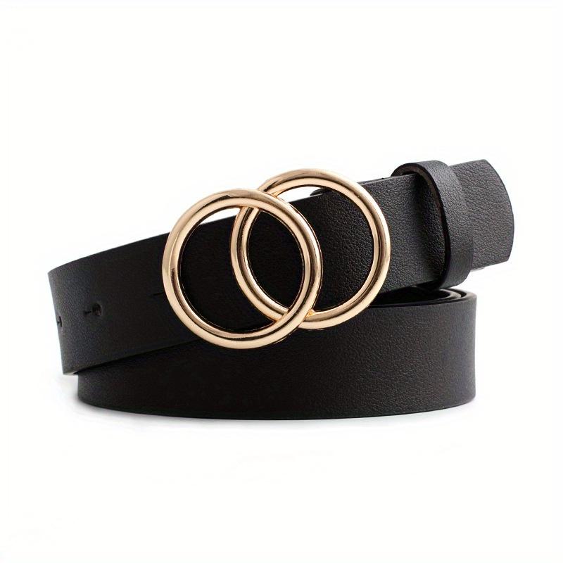 Double Loop Buckle Design Belt Casual Jeans Dress Women's Leather Black Brown Adjustable Belt