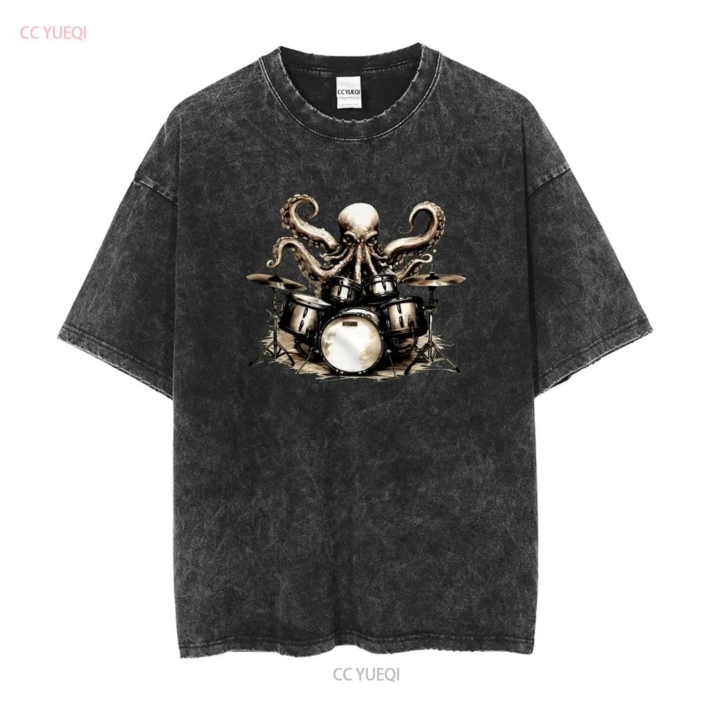 Drum Set Music Octopus Drummer T Shirt Funny Sea Life Animal Humor long or short sleeves vintage Washed fashion Casual